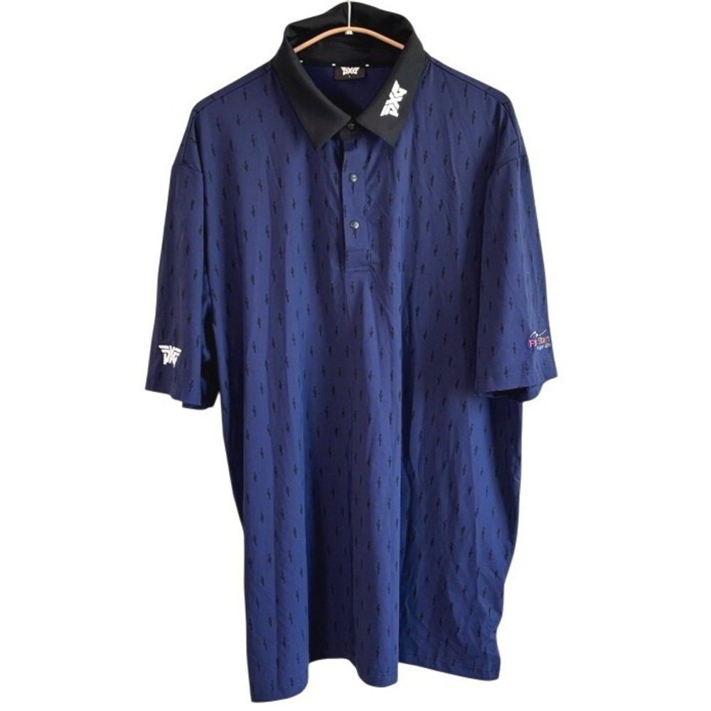 PXG Golf Polo Blue Mens Large Cactus Print Short Sleeve Tennis Activewear